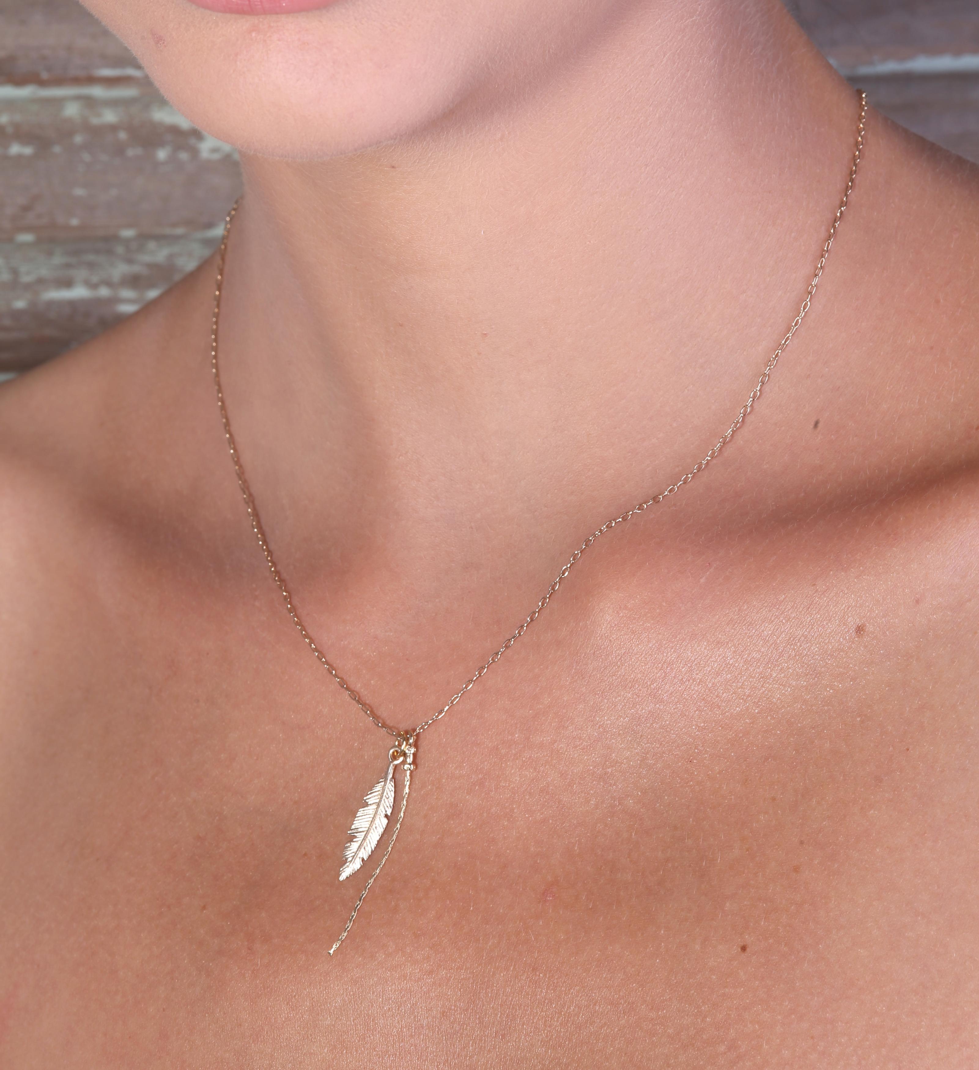 Gold Necklace, Feather Necklace, Feather, Delicate Necklace, Feather